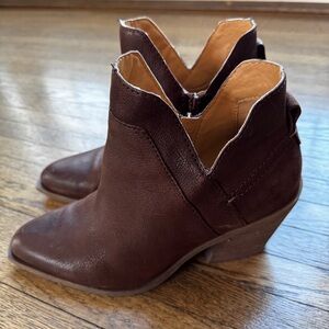 Crown Vintage Brown Leather Booties with Chunky Heel